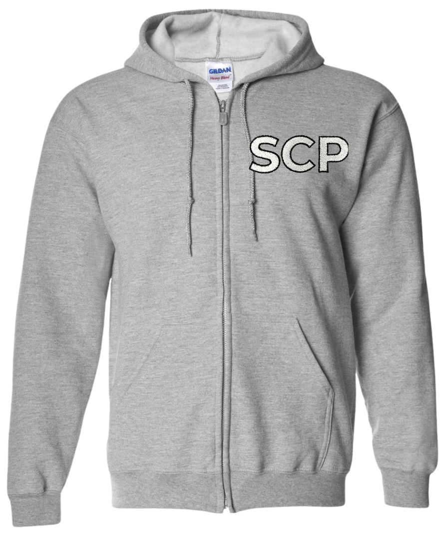 SCP Full-Zip Hoodie – Embroidered “SCP” Left-Chest Logo – Adult