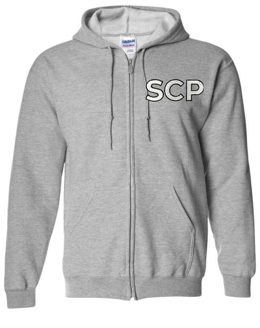 SCP Full-Zip Hoodie – Embroidered “SCP” Left-Chest Logo – Adult