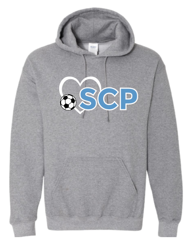 SCP Hoodie – “SCP" Logo + Heart & Soccer Ball Front Design – Adult