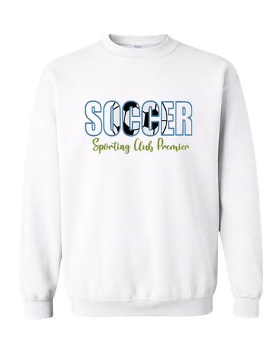 SCP Crewneck Sweatshirt – Embroidered “Soccer” with Glitter Ball – “Sporting Club Premier” – Center-Chest – Adult