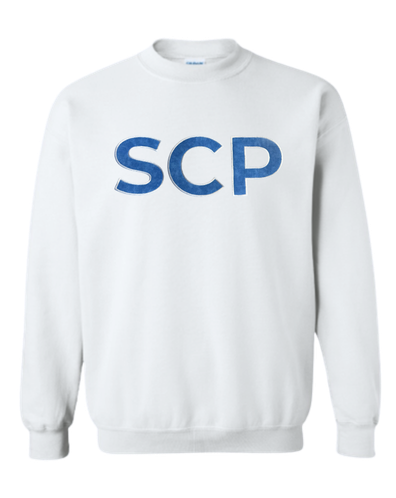 SCP Crewneck Sweatshirt – Embroidered “SCP” Appliqué – Center-Chest Logo – Youth