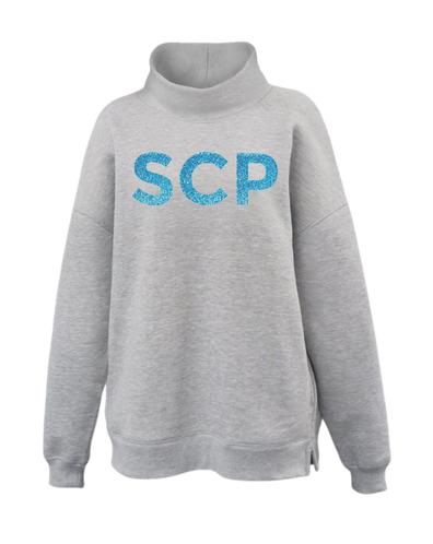 SCP Oversized Mockneck Sweatshirt – Pennant – “SCP” Center-Chest Logo (Glitter) – Women's