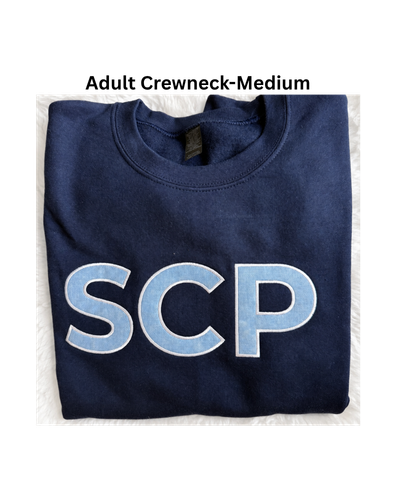 SCP Crewneck Sweatshirt – Embroidered “SCP” Appliqué – Center-Chest Logo – Adult -SAMPLE SALE