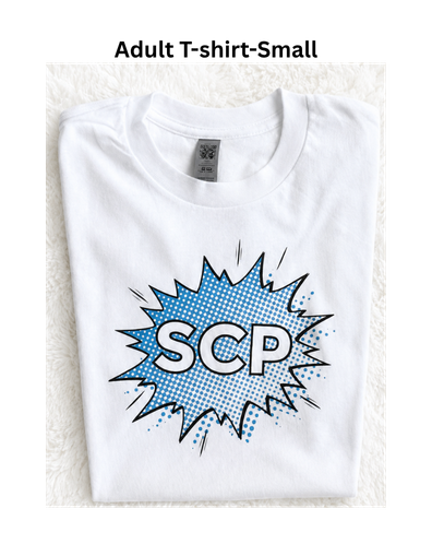 SCP Crewneck Tee – “Boom” SCP Center-Chest Logo – Adult -SAMPLE SALE