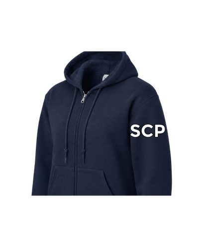 SCP Full-Zip Hoodie – “SOCCER” Split Front Design (Logo on Sleeve – Optional) – Adult