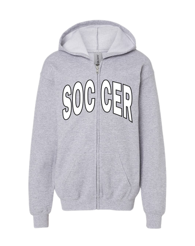 SCP Full-Zip Hoodie – “SOCCER” Split Front Design (Logo on Sleeve – Optional) – Youth