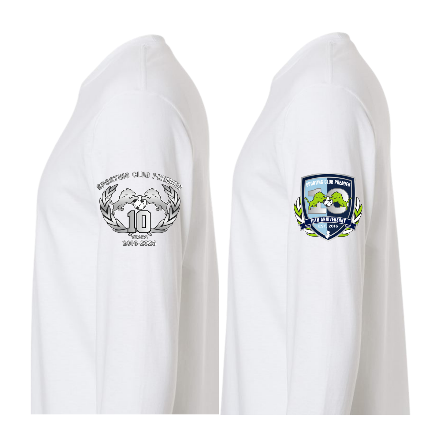 10th Anniversary Long Sleeve Tee – Sleeve Logo (Emblem or Badge) + Back Name Option – Adult