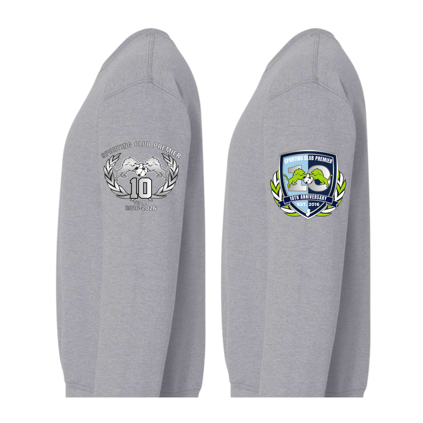 10th Anniversary Crewneck – Sleeve Logo (Emblem or Badge) + Back Name Option – Youth