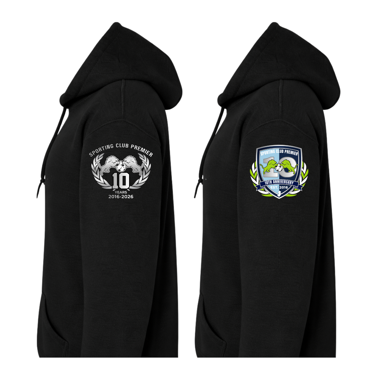 10th Anniversary Hoodie – Sleeve Logo (Emblem or Badge) + Back Name Option – Youth
