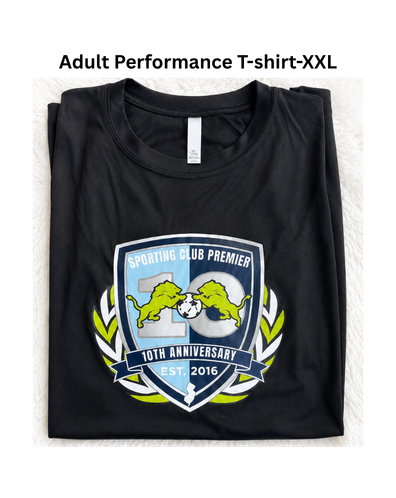 10th Anniversary Performance Tee – Badge Front Center – Adult - SAMPLE SALE