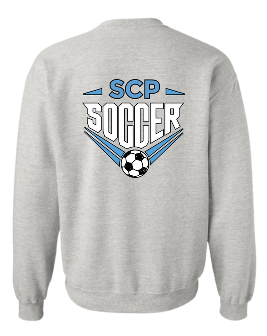 YOUTH Crewneck Sweatshirt-SCP SOCCER Center Back Design with option of Player # on sleeve