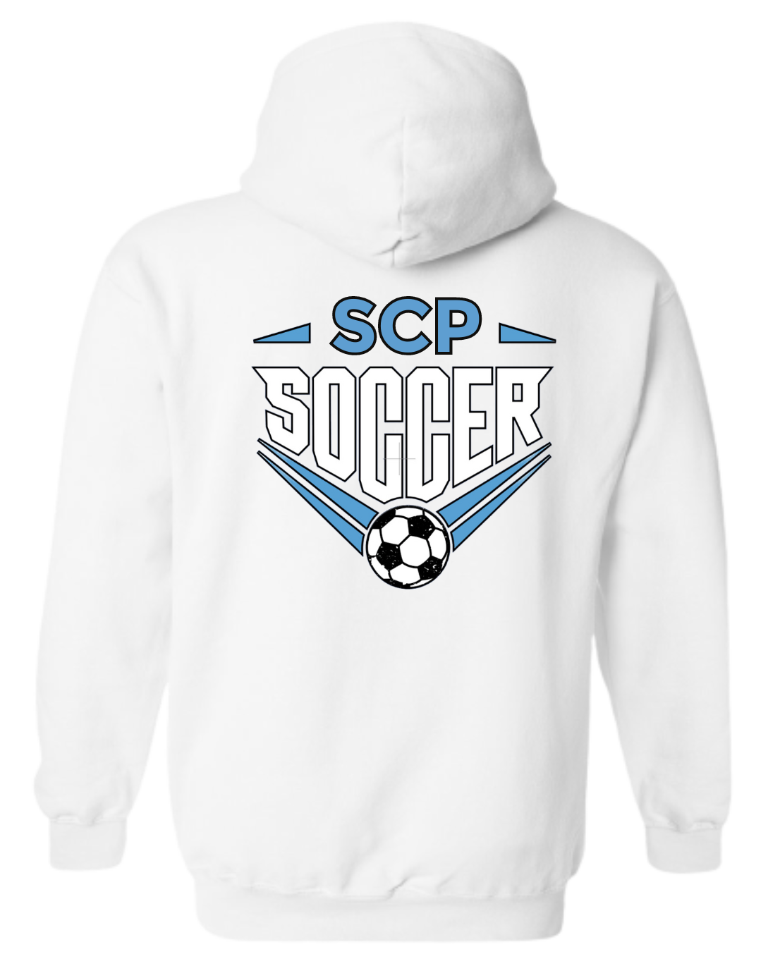 Hoodie Sweatshirt-SCP SOCCER Center Back Design with option of Player # on sleeve