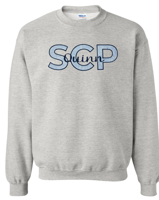 Crewneck Sweatshirt-EMBROIDERED SCP Applique with "name"-Center Chest Logo