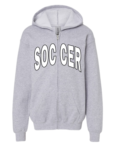 SCP Full-Zip Hoodie – “SOCCER” Split Front Design (Logo on Sleeve – Optional) – Youth
