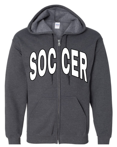 SCP Full-Zip Hoodie – “SOCCER” Split Front Design (Logo on Sleeve – Optional) – Adult