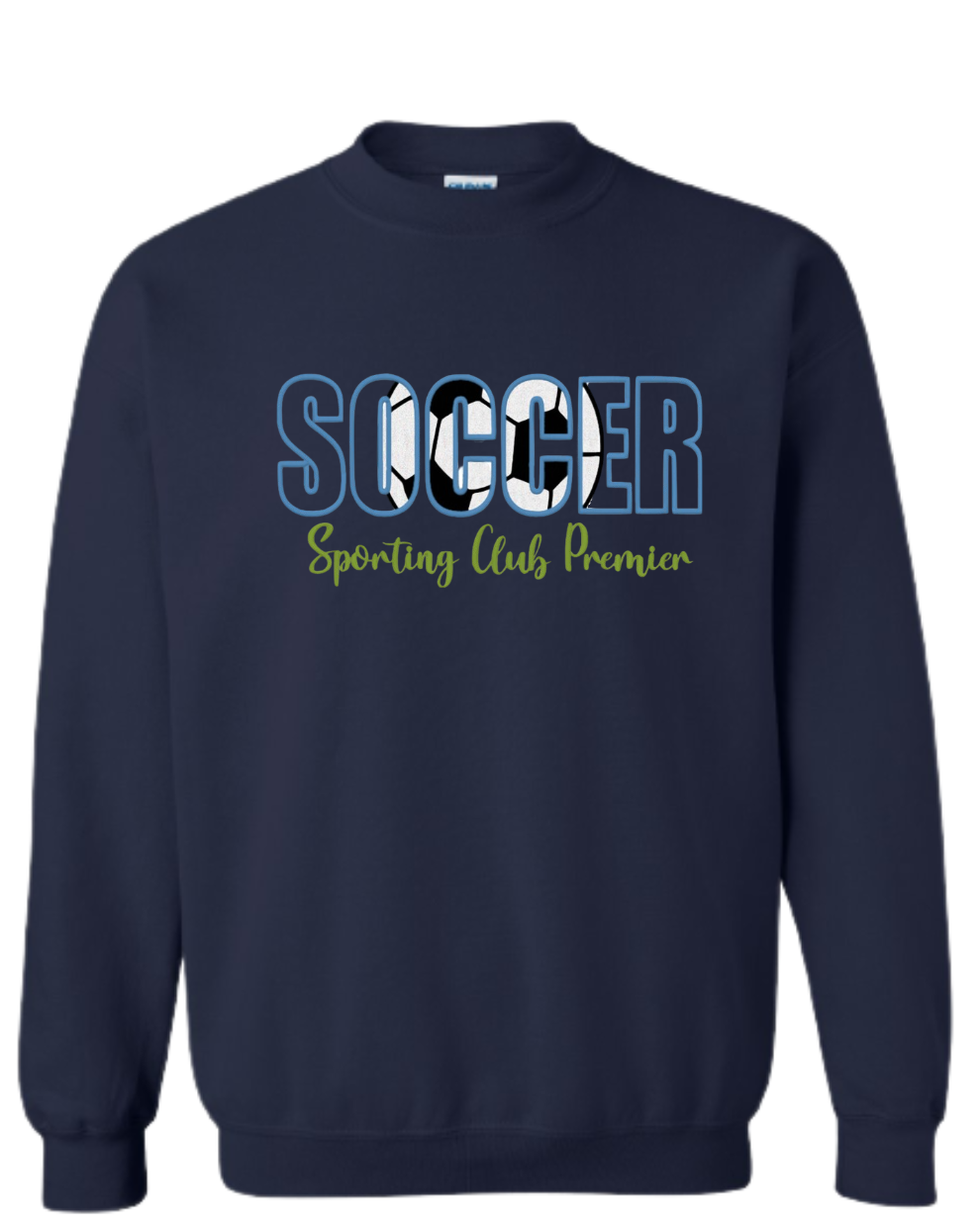 Crewneck Sweatshirt-EMBROIDERED "Soccer" with GLITTER Ball-Sporting Club Premier