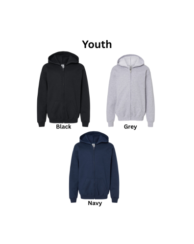 SCP Full-Zip Hoodie – “SOCCER” Split Front Design (Logo on Sleeve – Optional) – Youth